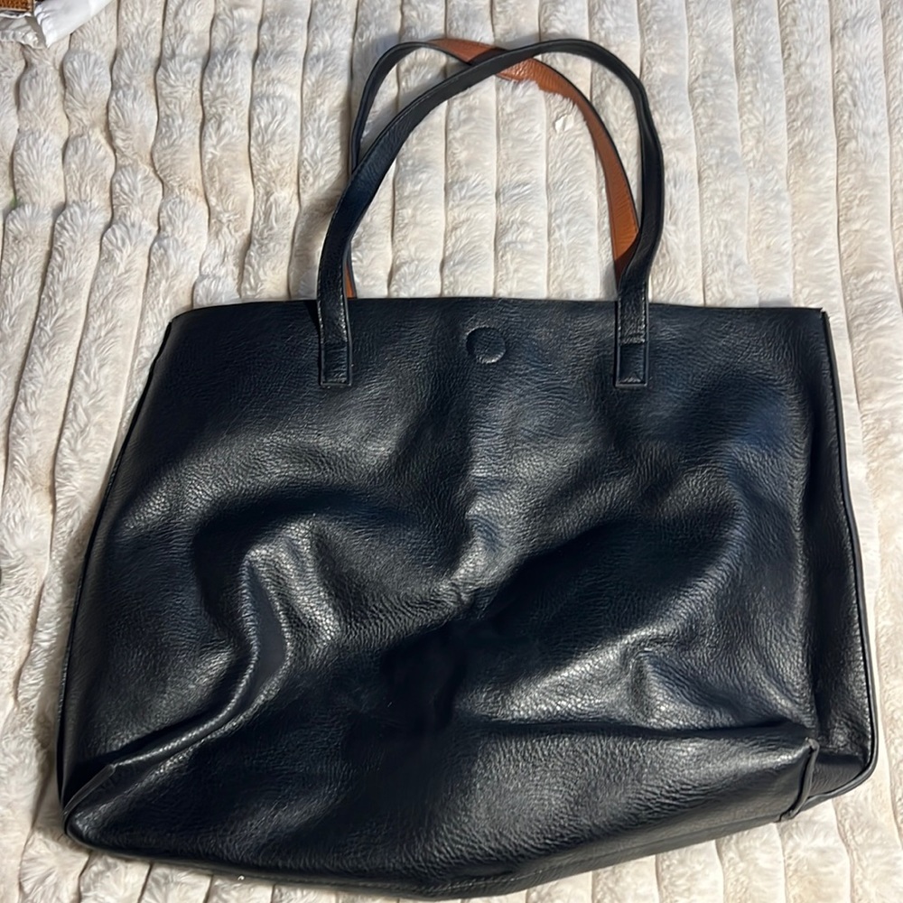 Black leather tote bag